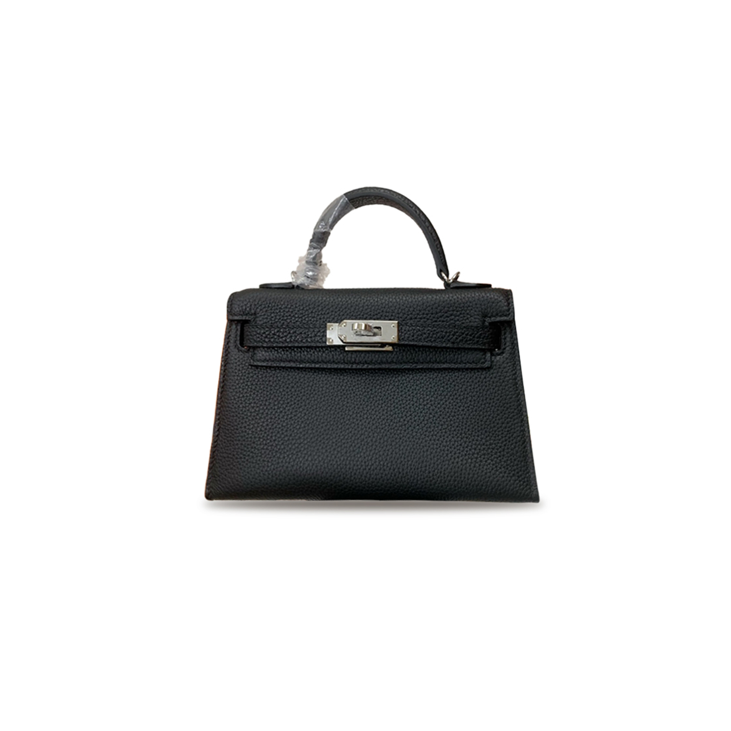 HERMÈS MINI KELLY II TOGO BLACK SILVER BUCKLE HARDWARE (19*12*5.5cm) 